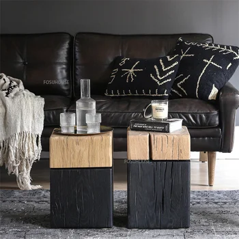 Журнальный столик из массива дерева в скандинавском стиле для гостиной, мебель для дома, креативная ретро-тумбочка, приставной столик из бревенчатого пня, украшение для семьи