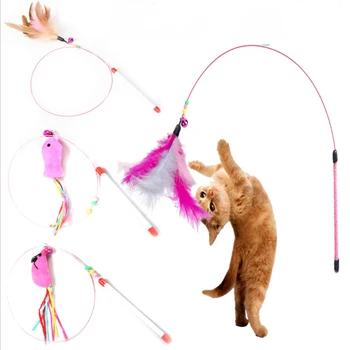 Забавный котенок, интерактивная игрушка-тизер для кошек, стержень с колокольчиком и пером, игрушки для кошек, интерактивная игрушка-тизер, стержень для игрушек для домашних кошек, палочка для игрушек