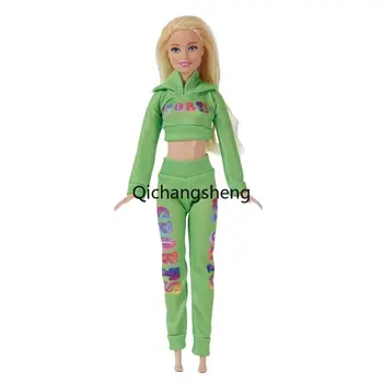 Зеленый укороченный топ и брюки 1/6 BJD, кукольная одежда для Барби, платье принцессы, толстовки, Брюки, 11,5 
