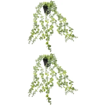 Имитация подвесных растений, 2 предмета, зелень, Подвесные горшки для растений, зеленый декор, листья эвкалипта в горшках, садовые декорации