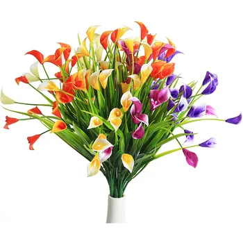 Искусственный цветок Калла, лилия, искусственные Пластиковые цветы, Зеленое растение для внутреннего офиса, вечеринки, домашнего сада, свадебного украшения
