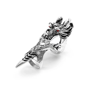 Кольца в стиле готический панк с костяшками пальцев, металлический череп Дракона, кольцо с когтями на весь сустав пальца, Регулируемое винтажное кольцо Унисекс на Хэллоуин