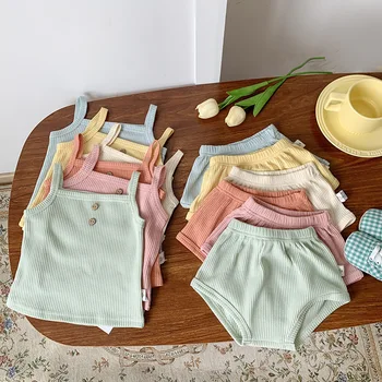Комплект детской одежды из 2 предметов, детский жилет, шорты, летняя одежда для новорожденных мальчиков и девочек