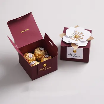 коробка для драже с цветами на свадьбу, изысканная коробка для шоколада с цветами, Праздничная вечеринка, банкет, Юбилейный торт, коробки и упаковка