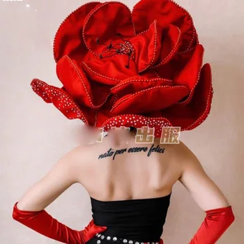 Костюм красной розы на День Святого Валентина, головной убор с цветочным узором, ночной клуб, бар, вечеринка, женская одежда для сценических танцев