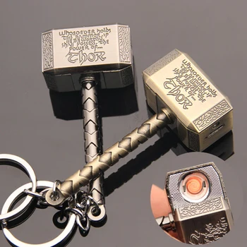 Креативная ветрозащитная USB-электрическая перезаряжаемая зажигалка Thor Hammer из цинкового сплава, беспламенная зажигалка-брелок для ключей, мужской подарок для курения