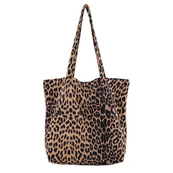 Леопардовая холщовая сумка-тоут 2023, повседневная сумка для покупок, Корейская версия, модная простая сумка через плечо, женская сумка