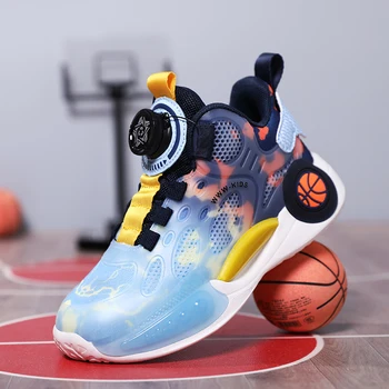 Летняя детская баскетбольная обувь 2023 года, Модная спортивная обувь с поворотной кнопкой для мальчиков, кроссовки для бега для девочек, Обувь для баскетбольных тренировок