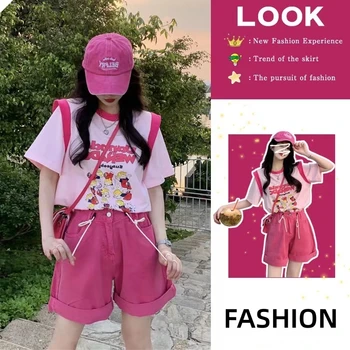 Летняя Соль одета в розовую рубашку, костюмы женские 2023, модный западный стиль, шорты для отдыха без возраста, платье из двух частей