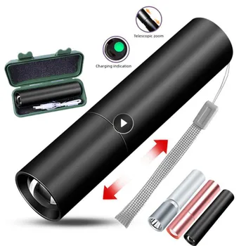 Мини-фонарик USB Перезаряжаемый светодиодный фонарик, Водонепроницаемый телескопический фонарь с мощным зумом, уличные аварийные переносные фонарики