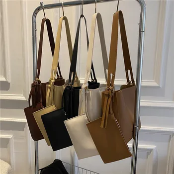 Модная кожаная сумка-тоут для женщин, сумка через плечо, сумки-портмоне 2023, Женская Простая дизайнерская сумка большой емкости.