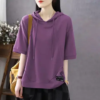 Модная повседневная блузка с капюшоном, женская одежда 2023, Летние новые Корейские пуловеры большого размера, топы, рубашка для поездок на работу