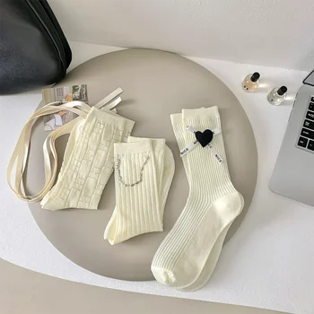 Модный дневной отдел, Милый стиль колледжа, Белые Удобные носки в стиле Tide Build с цепочкой Love Binding Jk Medium Tube, женские носки