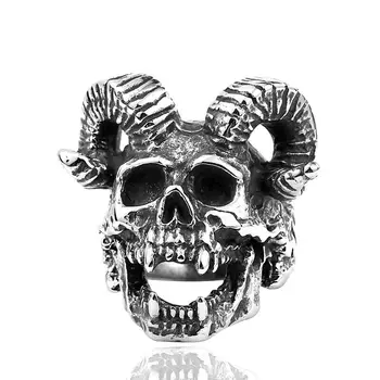 Мужское кольцо с черепом дьявола в стиле готический панк из нержавеющей стали, размер 7-15