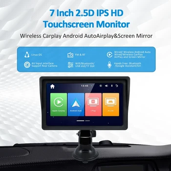 Мультимедийный видеоплеер Универсальный 7-дюймовый автомобильный радиоприемник Беспроводной Carplay и Android Auto Touch Screen Bluetooth