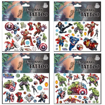 Наклейки с татуировками Disney The Avengers Капитан Америка Железный Человек Халк, временные татуировки для детей, боди-арт, Детские игрушки, Вечеринка по случаю дня рождения