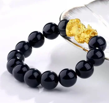 настоящее золото 999 пробы браслеты pixiu черный агат золотой браслет-оберег для пар 24k золотой мужской браслет из больших бусин браслеты