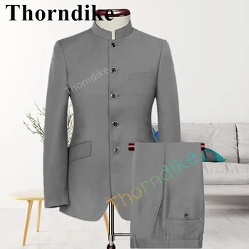 Новое поступление Thorndike, однобортный смокинг жениха со стоячим воротником, мужской костюм для свадьбы, лучший блейзер для выпускного бала