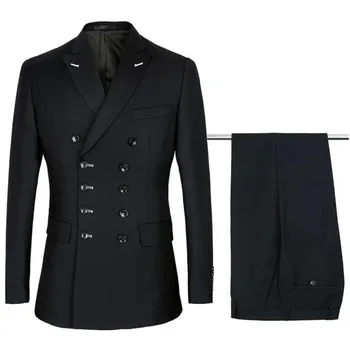 Новый модный двубортный мужской костюм 2020 года черного цвета, официальные деловые свадебные смокинги (куртка + брюки)