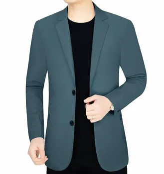 Новый мужской костюм однотонного цвета с длинными рукавами на двух пуговицах, модный тонкий пиджак из смеси хлопка A73