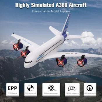 Новый радиоуправляемый самолет A380 2,4 G, летающий планер со светодиодным прожектором, 3 канала для начинающих, самолет с фиксированным крылом из пенопласта EPP, Пенопластовый самолет