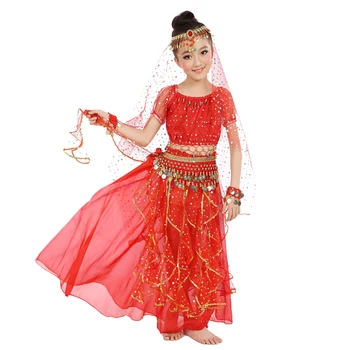 Новый стиль, детский костюм для танца живота, костюмы для восточных танцев, одежда для танцовщиц, костюмы для индийских танцев для детей, 5 шт./компл.