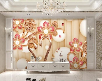 обои beibehang, домашний декор, 3D украшения, красота, бриллиант, лебедь, цветы, фон для гостиной, обои для стен, обои для гостиной 3d
