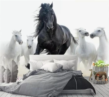 Обои на заказ 3d фрески современный минималистичный Мерседес черно-белая лошадь стена гостиная спальня Декоративные картины обои