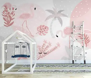 Обои на заказ, ручная роспись, простой фламинго, фоновая стена в помещении, розовый фон детской комнаты, настенные фрески, 3D обои