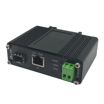 Оптоволоконный медиаконвертер 1-Port 100 1000X SFP в 1-Port 10 100 1000T 60W Гигабитный медиаконвертер PoE 12 ~ 48VDC