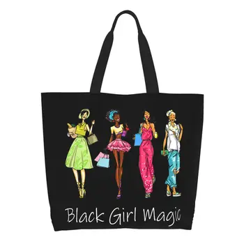 Переработанная волшебная сумка для покупок Black Girl, женская холщовая сумка-тоут через плечо, портативные сумки для покупок в африканских странах