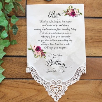 персонализированный свадебный платок с любым текстом, подарок матери невесты, изготовленный на заказ печатный свадебный ПЕЧАТНЫЙ подарок для мамы носовой платок