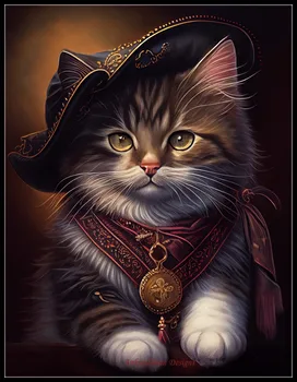 Пиратский котенок - Наборы для вышивания крестиком - Сделай сам, Рукоделие, вышивка 14 карат, Наборы для вышивания крестиком Aida, Цвет