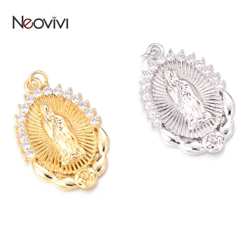 Подвески Neovivi Virgin Mary для изготовления ожерелий Золотые бусины с микропавлением Белый CZ Кулон Счастливые ювелирные аксессуары