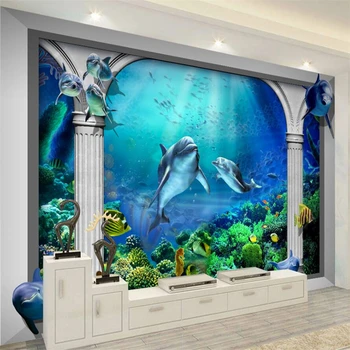 подводный мир wellyu, Морской аквариум, Римская колонна, 3D-телевизор на стене, Индивидуальные Большие настенные обои для окружающей среды