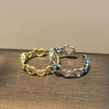 Полое кольцо Любви, женское кольцо ins Wind, простой дизайн, Позолоченное кольцо с сердечком, Индивидуальное кольцо для указательного пальца