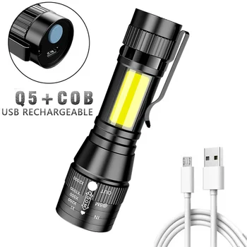 Портативный фонарик с USB-перезаряжаемым зумом, ручной тактический мини-фонарик, встроенный аккумулятор, водонепроницаемый фонарик для экстренных случаев.