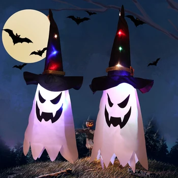 Призрачные Светодиодные Струнные Фонари Мигающий Свет Gypsophila Ghost Festival Одеваются Светящийся Волшебник Призрачная Шляпа Лампа для Украшения Хэллоуина