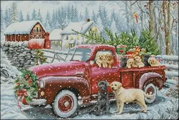 Рождественская доставка-Рождественский набор для шитья собак, животных, Рукоделие, вышивка, Наборы для вышивки крестом 