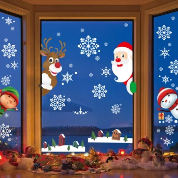 Рождественские наклейки на окна, Веселые Рождественские украшения для детской комнаты, наклейки на стены, Рождественские наклейки на стены, Новогодние наклейки на окна