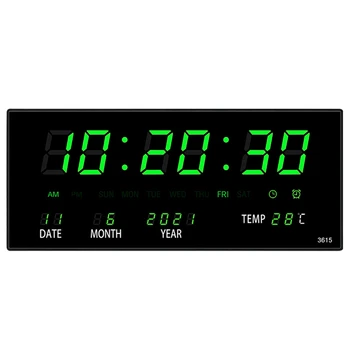 Светодиодный Календарь Электронные часы Цифровые настенные часы Будильник Почасовой бой температуры Настольные часы Домашний Зеленый