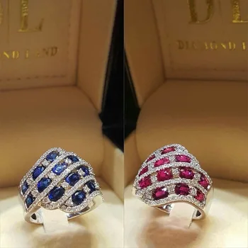 Серебро 925 пробы, Новое инкрустированное сапфиром кольцо с микроинструментом и цирконом, женская мода, Розово-красное Обручальное кольцо с бриллиантом, Ювелирный подарок
