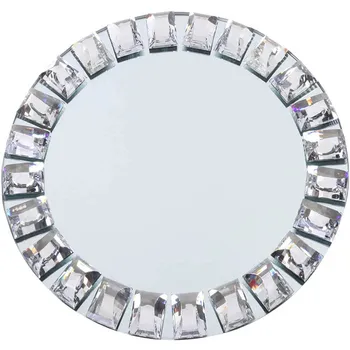 Серебряная зеркальная подставка для зарядного устройства, Круглая Зеркальная Стеклянная тарелка с бриллиантами, принадлежности для украшения свадьбы, Дня рождения, вечеринки