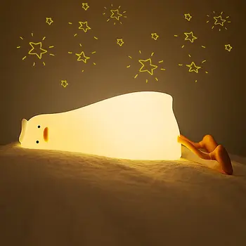 Симпатичная Лежащая Плоская Уточка Ночник Силиконовая Сенсорная Мягкая Уточка Лампа Перезаряжаемый Детский Ночник Прикроватная Ночная лампа для детей