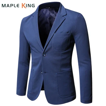 Синие мужские блейзеры Элегантные стильные 2023 с карманами Дизайнерские официальные деловые костюмы Куртки пальто Мужские Облегающие костюмы Hommes