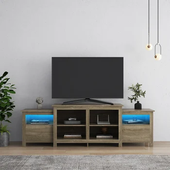 Современная деревянная подставка для 75-дюймового телевизора, 16 цветов, светодиодная подставка для телевизора с дистанционным управлением, с местом для хранения, подходящая гостиная