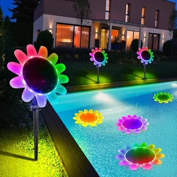 Солнечный Плавающий Подводный светильник RGB Sunflower LED Disco Light, Светящееся шоу, Бассейн, Гидромассажная ванна, Спа-лампа, Свет для ванны, Свет для бассейна