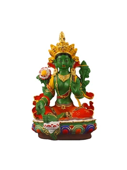 Статуи Бодхисаттвы Тары, Раскрашенные смолой, Трех Видов Защиты Семьи, Непал/Тибет/Индия, Зеленые