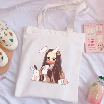 Сумки для покупок из японского аниме с принтом Demon slayer, продуктовые сумки, сумки многоразового использования, сумки для покупок, сумки для покупок многоразового использования