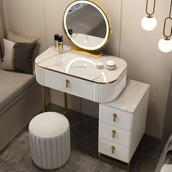Туалетные столики из массива дерева в скандинавском стиле для домашней мебели, туалетный столик для туалетного столика, Роскошный Высококлассный туалетный столик для спальни с зеркальными табуретками